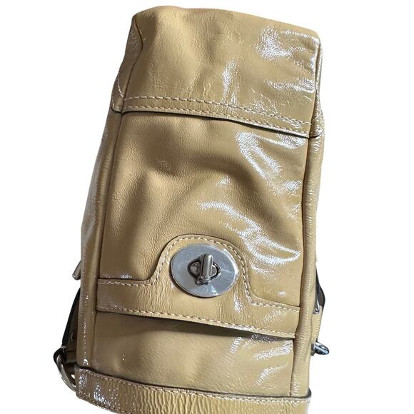 Coach Gallery Patent Leather Tote Bag Tan Camel 10380 Purple Lining - Picture 5 of 15